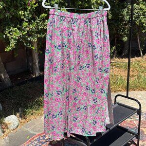 Sundry Floral Print Midi Skirt 3 (L) Pink Green Navy Boho Resort Wear